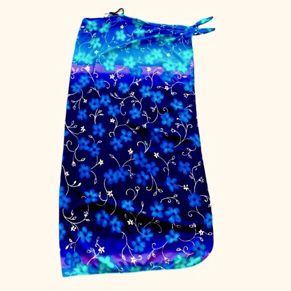 Sarong Cover Up Swimware Women’s Medium Longline Tie Ombré Floral Blue Aqua. - Picture 3 of 10